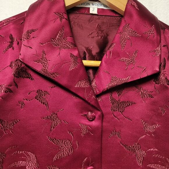Vintage Red Silk Bend Butterfly Blazer Women's M Button Up Holiday Party Fairy - Picture 2 of 6